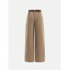 imageOYOANGLE Girls High Waisted Pleated Wide Leg Pants Formal Uniform Dress Trousers with BeltKhaki