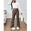 imageOYOANGLE Girls Leopard Flared Leggings Crossover Skinny Bell Bottoms Cheetah Print Yoga Dance PantsKhaki