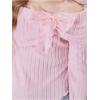 imageOYOANGLE Girls Off Shoulder Bow Tie Ruched Blouse Long Sleeve Asymmetrical Rib Knit ShirtsPink