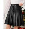 imageOYOANGLE Girls PU Leather Pleated A Line Skirt Flared High Waisted Short SkirtsBlack