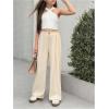 imageOYOANGLE Girls Pleated Wide Leg Pants Elastic Waist Zipper Fly Button Solid Loose TrousersApricot