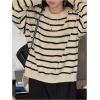 imageOYOANGLE Girls Striped Crewneck Sweater Long Sleeve Button Back Loose Casual Pullover Jumper TopsBeige