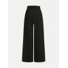 imageOYOANGLE Girls Textured Elastic Waist Wide Leg Dress Pants Basic Solid Loose Palazzo TrousersBlack