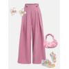 imageOYOANGLE Girls Wide Leg Pants Elastic Waist Button Loose Fit Pleated Dress TrousersPink