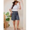imageOYOANGLE Womens Plus Size Elastic Tie Front Straight Leg Shorts Loose Summer Casual Lounge ShortsBlue