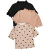 imageOYOANGLE Girls 3 Pack Short Sleeve TShirts Ribbed Knit Mock Neck Tee Shirts Heart Print TeesBlack and Khaki