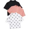 imageOYOANGLE Girls 3 Pack Short Sleeve TShirts Ribbed Knit Mock Neck Tee Shirts Heart Print TeesPink Black White