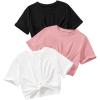 imageOYOANGLE Girls 3 Pack Short Sleeve Tee Shirts Set Twist Hem Crop Top Summer Casual TeesBlack White Pink