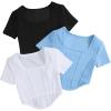 imageOYOANGLE Girls 3 Pack Textured Short Sleeve TShirt Set Square Neck Asymmetrical Hem Summer Tee ShirtsBlack White Blue