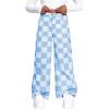 imageOYOANGLE Girls Checkered Print Jeans Zipper Fly Straight Leg Denim Pants with PocketLight Blue