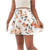 imageOYOANGLE Girls Floral Print Ruffle Hem Shorts Elastic High Waist Flowy Casual Mini Skorts with PocketsWhite and Red