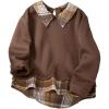 imageOYOANGLE Girls Plaid Collar Patchwork Fleece Sweatshirts Drop Shoulder Winter Warm Pullover TopsBrown