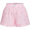 imageOYOANGLE Womens Plus Size Textured Bow Print Wide Leg Shorts High Waisted Summer Lounge ShortsPink