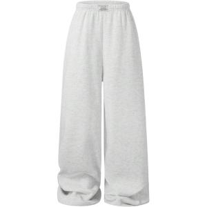 imageOYOANGLE Girls Baggy Sweatpants Elastic Waist Letter Patched Straight Leg Pants Workout Open Bottom TrousersLight Grey