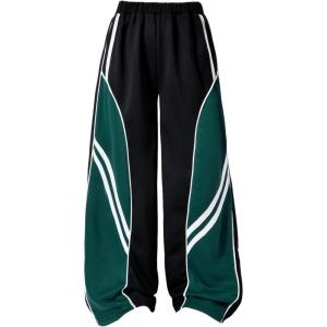 imageOYOANGLE Girls Color Block Striped Hip Hop Track Pants Elastic Waist Wide Leg Sweatpants Y2K Baggy TrousersBlack Green