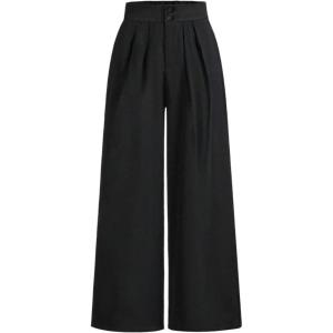 imageOYOANGLE Girls High Waisted Dress Pants Solid Pleated Trousers Casual SlacksBlack