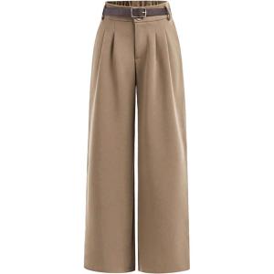 imageOYOANGLE Girls High Waisted Pleated Wide Leg Pants Formal Uniform Dress Trousers with BeltKhaki
