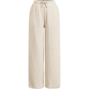 imageOYOANGLE Girls Linen Pants Elastic Drawstring Waist Straight Leg Trousers with PocketApricot