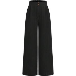 imageOYOANGLE Girls Textured Elastic Waist Wide Leg Dress Pants Basic Solid Loose Palazzo TrousersBlack
