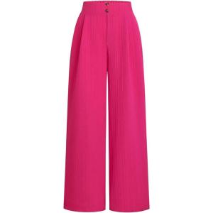 imageOYOANGLE Girls Textured Elastic Waist Wide Leg Dress Pants Basic Solid Loose Palazzo TrousersHot Pink
