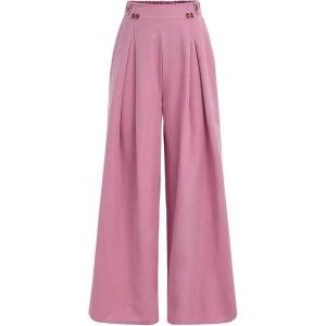 imageOYOANGLE Girls Wide Leg Pants Elastic Waist Button Loose Fit Pleated Dress TrousersPink