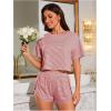 imageOYOANGLE Womens 2 Pack Pajama Set Striped Short Sleeve Tshirt and Split Shorts Pjs Summer SleepwearGrey Pink
