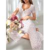 imageOYOANGLE Womens 2 Piece Cute Pajama Set Pjs Sleepwear Floral Short Sleeve Crop Tee and PantsWhite