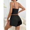 imageOYOANGLE Womens 2 Piece Pajama Sets Lounge Sets Lace Bow Cami Top and Split Shorts SetBlack
