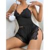imageOYOANGLE Womens 2 Piece Pajama Sets Lounge Sets Lace Bow Cami Top and Split Shorts SetBlack