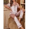imageOYOANGLE Womens 2 Piece Satin Pajamas Set Striped Button Down Shirt and Pants LoungewearPink