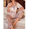 imageOYOANGLE Womens 2 Piece Satin Pajamas Set Striped Button Down Shirt and Pants LoungewearPink