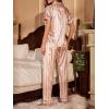 imageOYOANGLE Womens 2 Piece Satin Pajamas Set Striped Button Down Shirt and Pants LoungewearPink