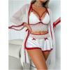 imageOYOANGLE Womens 3 Piece Pajama Set Floral Lace Bowknot Cami Top and Shorts with Robe SleepwearWhite