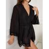 imageOYOANGLE Womens 3 Piece Pajama Set Lace Cami Top and Shorts with Long Sleeve Robe Pjs SleepwearBlack