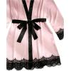 imageOYOANGLE Womens 3pcs Pajama Set Contrast Lace Bow Knot Lace Trim Cami Top and Shorts Pajama Set with RobePink Black