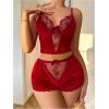 imageOYOANGLE Womens Bridal Pajama Set Floral Embroidered Velvet Camisole and Mini Shorts 2 Piece SleepwearBurgundy