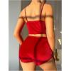 imageOYOANGLE Womens Bridal Pajama Set Floral Embroidered Velvet Camisole and Mini Shorts 2 Piece SleepwearBurgundy