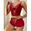 imageOYOANGLE Womens Bridal Pajama Set Floral Embroidered Velvet Camisole and Mini Shorts 2 Piece SleepwearBurgundy