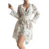 imageOYOANGLE Womens Chiffon Lace Nightgown with Robe Set Floral Cami Nightwear 2 Piece SleepwearWhite