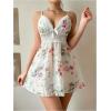 imageOYOANGLE Womens Chiffon Lace Nightgown with Robe Set Floral Cami Nightwear 2 Piece SleepwearWhite