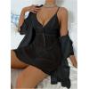 imageOYOANGLE Womens Floral Lace Bow Tie Pajama Set Spaghetti Strap Mesh Nightdress with Robe NightgownsBlack