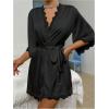imageOYOANGLE Womens Floral Lace Bow Tie Pajama Set Spaghetti Strap Mesh Nightdress with Robe NightgownsBlack