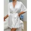 imageOYOANGLE Womens Floral Lace Bow Tie Pajama Set Spaghetti Strap Mesh Nightdress with Robe NightgownsWhite
