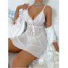 imageOYOANGLE Womens Floral Lace Bow Tie Pajama Set Spaghetti Strap Mesh Nightdress with Robe NightgownsWhite