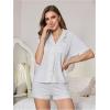 imageOYOANGLE Womens Lace Trim Ribbed Knit Sleepwear Button Up Shirt Elastic Waist Shorts Pajama Sets