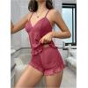 imageOYOANGLE Womens Ruffle Cami Pajama Set V Neck Camisole and Shorts Soft Pjs SleepwearRose Red