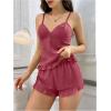imageOYOANGLE Womens Ruffle Cami Pajama Set V Neck Camisole and Shorts Soft Pjs SleepwearRose Red
