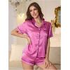 imageOYOANGLE Womens Satin Pajama Set for Women Short Sleeve Button Down Sleepwear Soft Shorts PjsHot Pink