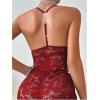 imageOYOANGLE Womens Sheer Lace 2 Piece Lingerie Set Chain Cut Out Crop Halter Tops and Boyshorts SetsBurgundy