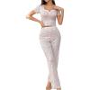 imageOYOANGLE Womens 2 Piece Cute Pajama Set Pjs Sleepwear Floral Short Sleeve Crop Tee and PantsWhite